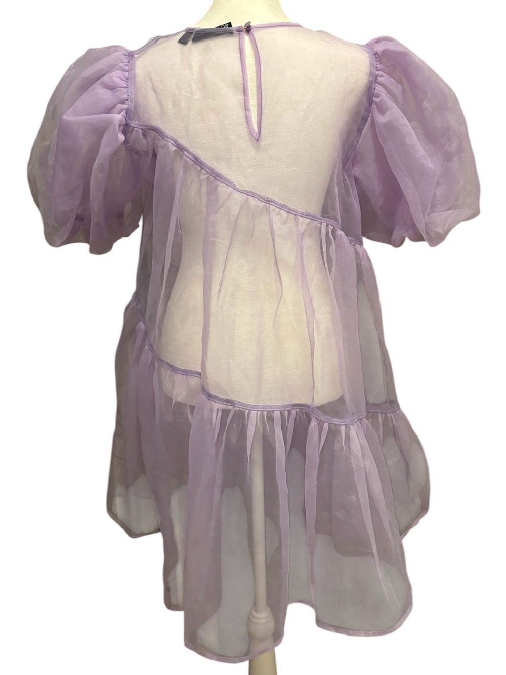 New York & Co Organza puff sleeve bubble dress- Dreamy Lilac - Picture 5 of 5